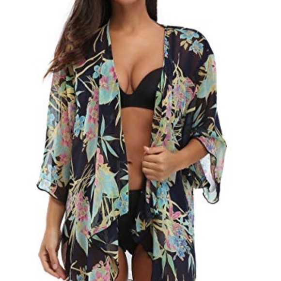 Floating Time Other - Floral Chiffon Kimono Cardigan Swimsuit Cover Up